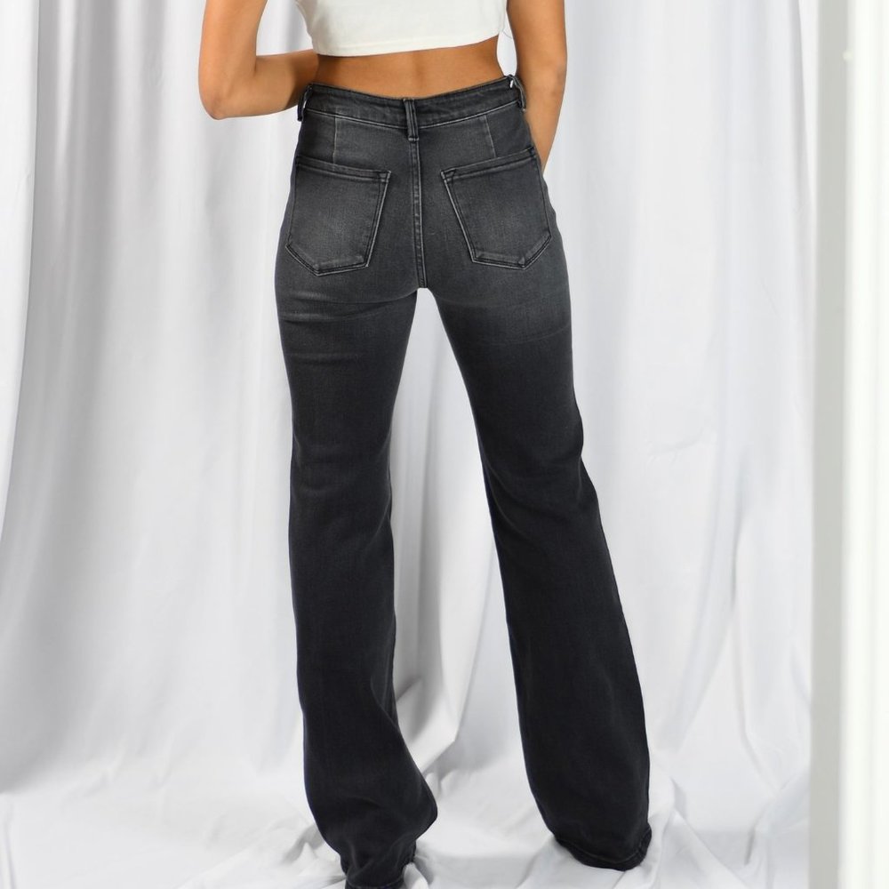 Ultra Rise Slim Flare Jeans with Stretch Dark Grey